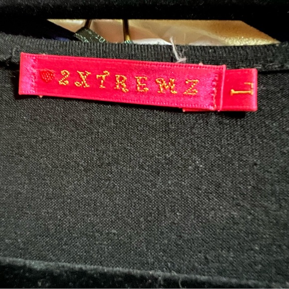 Stunning embellished babydoll deep scoop neck black blouse with gold beads-large - Picture 3 of 7